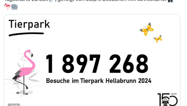 Einige Stunden online, dann wieder gelöscht: Die Jahresstatistik des Tierparks, getwittert vom Statistischen Amt München. Einige Stunden online, dann wieder gelöscht: Die Jahresstatistik des Tierparks, getwittert vom Statistischen Amt München.
