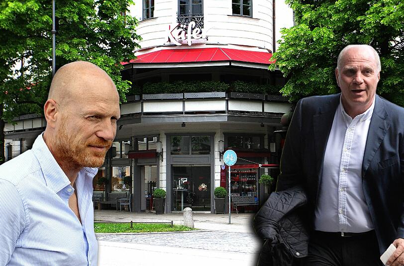 Der Ex-Sportvorstand sagt Servus: Matthias Sammer lud gestern bei Käfer zum Abschiedsessen. Auch Uli Hoeneß (r.) war mit dabei.