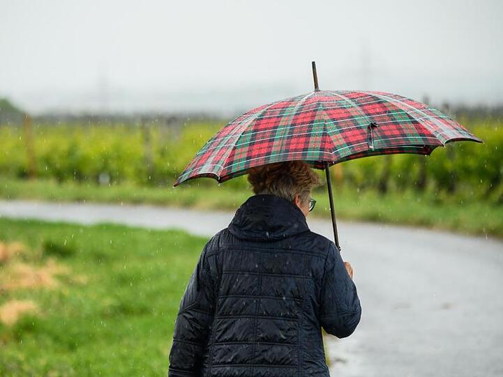 Spaziergang mit Regenschirm.