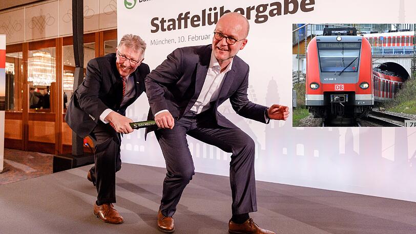 Posieren fröhlich für die Staffelübergabe: Der alte und der neue S-Bahn-Chef, Bernhard Weisser (l.) und Heiko Büttner.