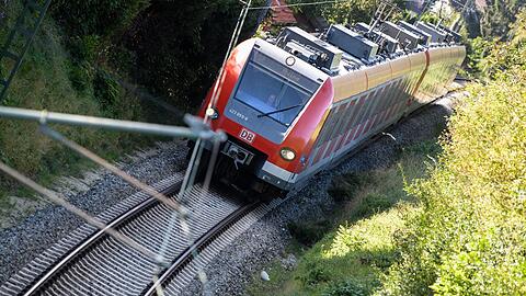 Eine S-Bahn fährt über die Gleise.