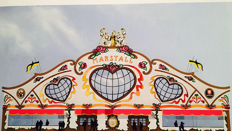Erstes Foto von der Fassade: So soll das Marstall-Zelt auf dem Oktoberfest aussehen. Erstes Foto von der Fassade: So soll das Marstall-Zelt auf dem Oktoberfest aussehen.