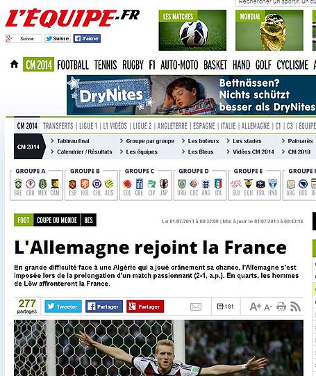 L?equipe: "Deutschland folgt Frankreich"