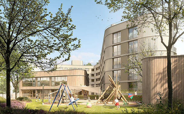 Diese Gebäude samt Kindertagesstätte sollen auf dem letzten freien Baufeld entstehen. Diese Gebäude samt Kindertagesstätte sollen auf dem letzten freien Baufeld entstehen.