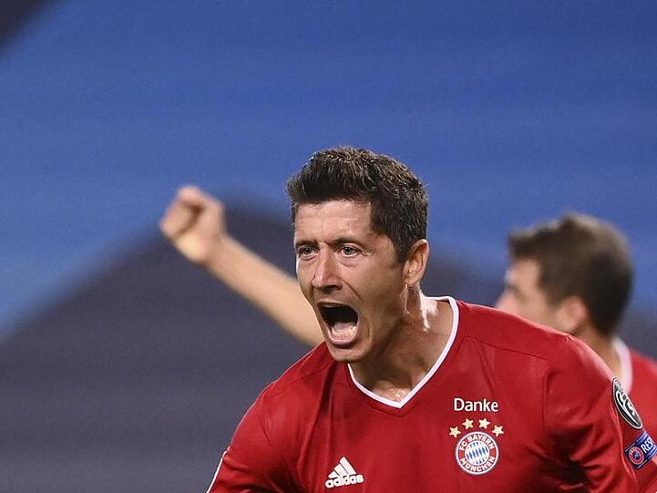Bayerns Robert Lewandowski jubelt über einen Treffer. Foto: Franck Fife/pool AFP via AP/dpa/Archivbild