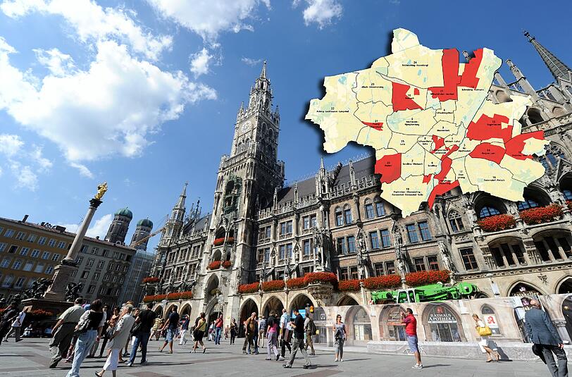 In den rot markierten Gebieten fällt in den nächsten Jahren bei vielen Sozialwohnungen die Mietpreisbindung weg &ndash; dann sind dort Mieterhöhungen zu befürchten.