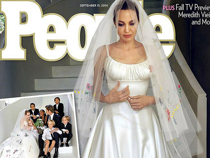 Angelina Jolies Brautkleid war ein Traum aus Seide