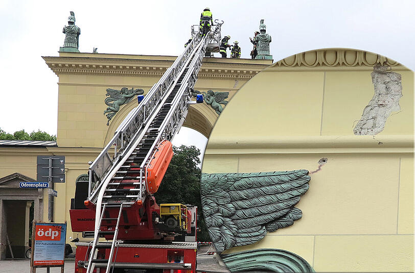 Blitzeinschlag beim Tor zum Hofgarten: Die Bilder vom Feuerwehreinsatz.