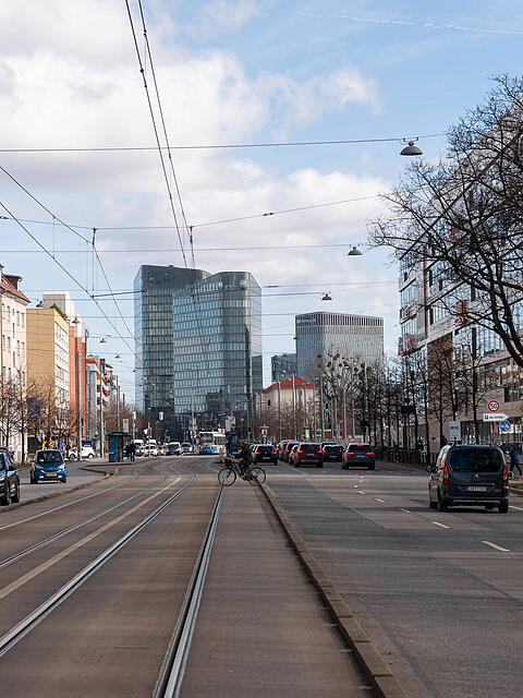 Blick auf den Vogelweideplatz von der Einsteinstrasse aus gesehen.