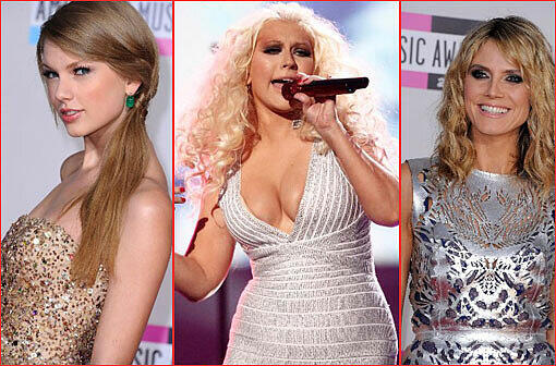 Los Angeles (Ortszeit) am Sonntagsabend - Taylor Swift gewann drei Awards, Christina Aguilera erregte in einem gar sehr knappen Kleid Aufsehen und Heidi Klum glitzerte, was das Zeug hielt - die Bilder von den American Music Awards 2011!