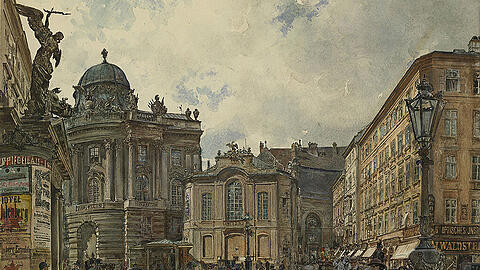 Rudolf von Alt: Ansicht der Wiener Hofburg mit dem alten Burgtheater, 1883, Aquarell.