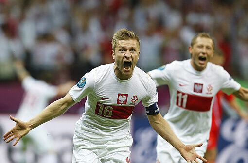 Jakub Blaszczykowski jubelt nach seinem Treffer zu m 1:1-Ausgleich gegen Russland.