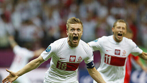 Jakub Blaszczykowski jubelt nach seinem Treffer zu m 1:1-Ausgleich gegen Russland. Jakub Blaszczykowski jubelt nach seinem Treffer zu m 1:1-Ausgleich gegen Russland.