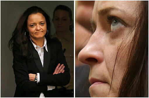 Die Angeklagte Beate Zschäpe steht zum Prozessauftakt am 06.05.2013 vor dem Oberlandesgericht in München.