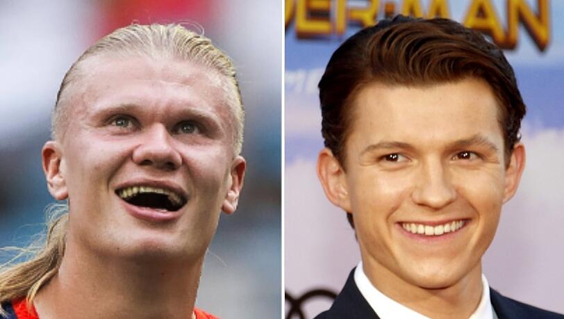 K&ouml;nnen sich doch noch zum Dinner treffen: Erling Haaland (l.) und Tom Holland.