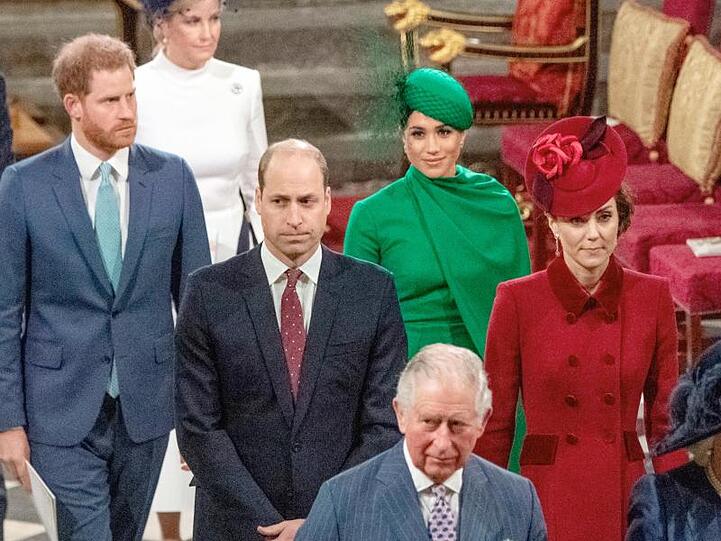 Prinz Harry (l-r), Prinz William, Herzogin Meghan, Herzogin Kate mit Prinz Charles am Commonwealth-Tag.