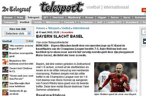 Die niederländische Tageszeitung De Telegraaf: "Bayern schlachtet Basel"