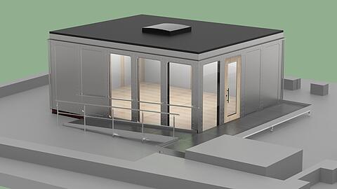 Ma&szlig;geschneidert von der Firma WeOn: In einem weitgehend ungenutzten Innenhof des Kulturreferats nahe dem Marienplatz wird w&auml;hrend der Sanierung des Stadtmuseums dieser Faltpavillon der Artothek stehen. Hier wird kostenfrei Kunst von M&uuml;nchnern ausgestellt.