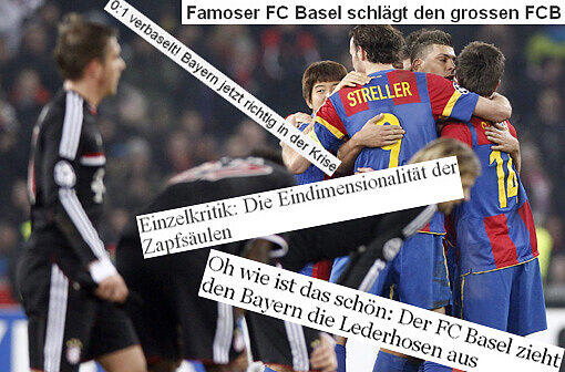 Hohn und Spott von der Schweizer Presse - Ungläubiges Staunen bei den deutschen Kollegen. Lesen Sie die Reaktionen auf die FC-Bayern-Niederlage in Basel!