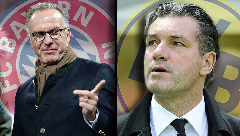 Zorc (r.) gegen Rummenigge: Das Verhältnis zwischen Borussia Dortmund und dem FC Bayern ist belastet. Zorc (r.) gegen Rummenigge: Das Verhältnis zwischen Borussia Dortmund und dem FC Bayern ist belastet.
