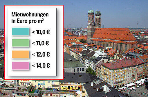 Die Mieten in München explodieren. Soviel kosten Mietwohnungen in den Münchner Vierteln pro Quadratmeter. Wie teuer wohnen Sie? Einfach druch die Quartiere klicken.