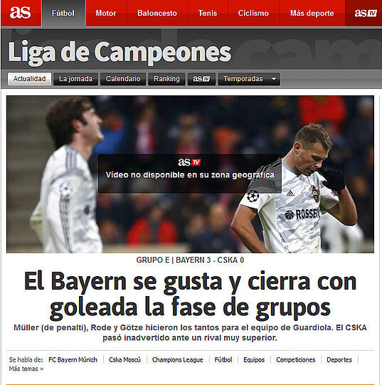 "As" (Spanien): "Bayern schließt Gruppenphase als haushoher Gewinner ab"