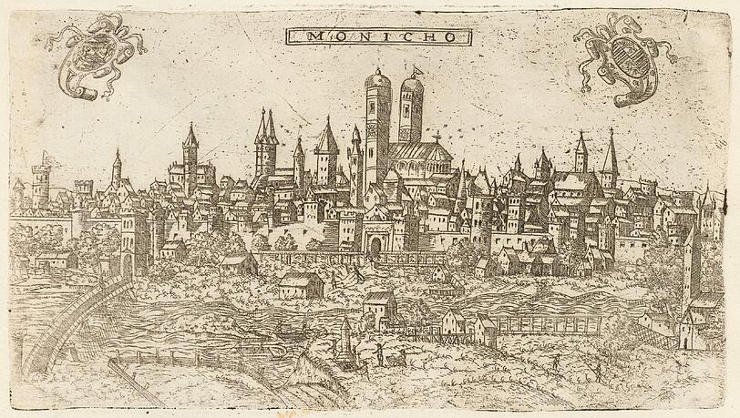 Monicho: So wehrhaft war die Stadt München – Frauenkirche (Mitte) und Alter Peter (etwas links davon) sind deutlich zu erkennen. Monicho: So wehrhaft war die Stadt München – Frauenkirche (Mitte) und Alter Peter (etwas links davon) sind deutlich zu erkennen.