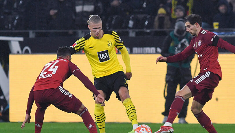 Sein bis dato letzter Auftritt: Goretzka (r., hier gegen Erling Haaland),
gewinnt mit Bayern am 4. Dezember 3:2 in Dortmund. Sein bis dato letzter Auftritt: Goretzka (r., hier gegen Erling Haaland),
gewinnt mit Bayern am 4. Dezember 3:2 in Dortmund.