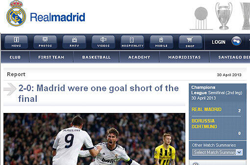 Auf der Internetseite von Real Madrid braucht man keine großen Worte. Dort heißt es einfach nur "Real Madrid war ein Tor vor dem Finale".