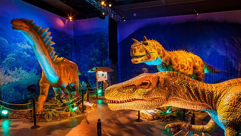 Ob die Absperrungsseile die Fleischfresser abhalten, sich auf uns zu stürzen? Ein Blick in die „Dino World“ in der Kleinen Olympiahalle. Ob die Absperrungsseile die Fleischfresser abhalten, sich auf uns zu stürzen? Ein Blick in die „Dino World“ in der Kleinen Olympiahalle.