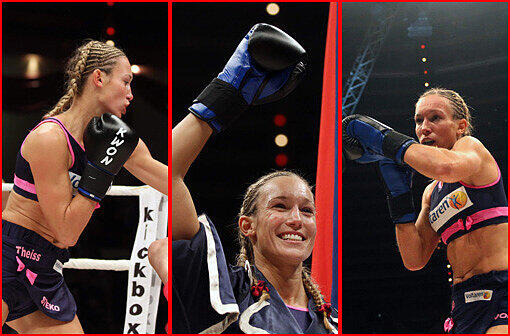 Kam kaum ins Schwitzen im Circus Krone: Kickbox-Weltmeisterin Christine Theiss nach ihrem Sieg gegen Martina Müllerova. Hier gibts die besten Bilder vom Fight zum Durchklicken!