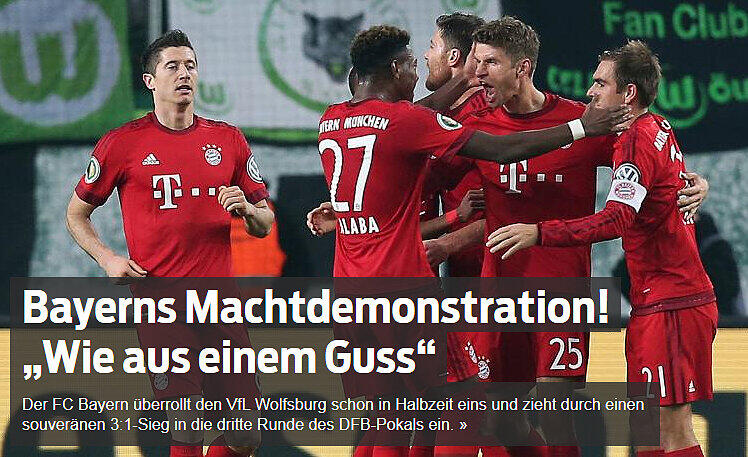 Die Pressestimmen zum Pokalspiel des FC Bayern gegen den VfL Wolfsburg.