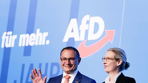 Tino Chrupalla und Alice Weidel auf dem AfD-Bundesparteitag in Magdeburg.