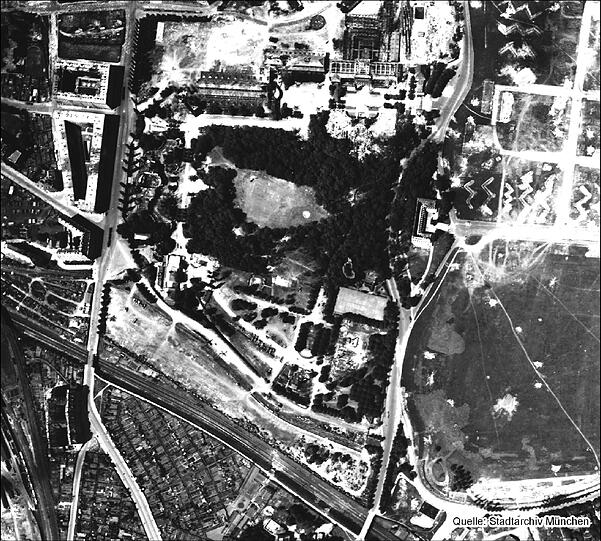 1945: Zerstörung überall, nur der Park scheint intakt.