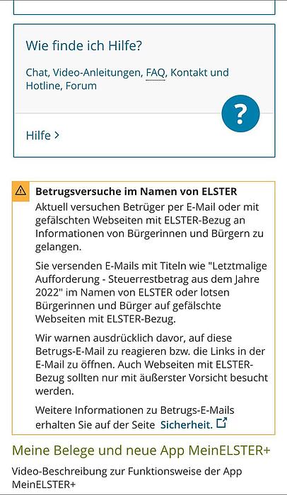 Elster warnt vor einer neuen Betrugsmasche. Elster warnt vor einer neuen Betrugsmasche.