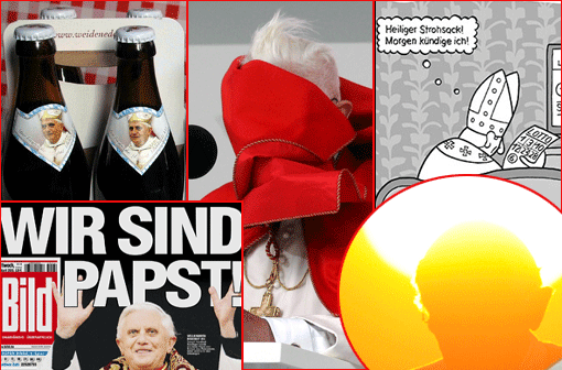 "Wir sind Papst" - mit dieser Schlagzeile der "Bild"-Zeitung begann 2005 die Amtszeit des deutschen Papstes Benedikt XVI. Die schrägsten Bilder von Papst-Souvenirs, Auftritten des Pontifex und Zeitungstiteln der letzten acht Jahre - zum Durchklicken!