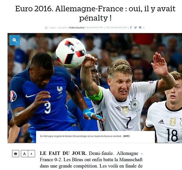 "Aujourd'hui": "Was für ein Fuß! Dank eines Doppelpacks von Griezmann schlagen 'Les Bleus' Weltmeister Deutschland. Griezmann Präsident."