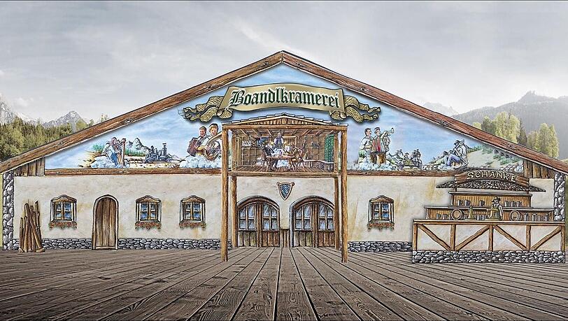 Ein Entwurf des neuen Zelts auf der Oiden Wiesn: die Boandlkramerei. Ein Entwurf des neuen Zelts auf der Oiden Wiesn: die Boandlkramerei.