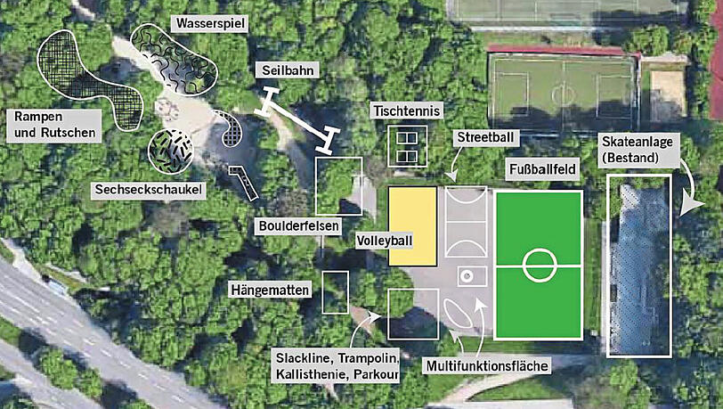 Das Baureferat plant auf dem Spiel- und Bolzplatz verschiedene Anlagen und Spielflächen. Auch das Wasserspiel wird erneuert. Das Baureferat plant auf dem Spiel- und Bolzplatz verschiedene Anlagen und Spielflächen. Auch das Wasserspiel wird erneuert.