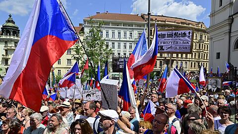 Der Protestmarsch gegen den Sudetendeutschen Tag in Brno (Brünn). Der Protestmarsch gegen den Sudetendeutschen Tag in Brno (Brünn).