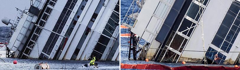 Die aufwendige Bergungsaktion der havarierten "Costa Concordia" ist angelaufen. Ganz langsam richtet sich das Kreuzfahrtschiff auf. Die Bilder von der spektakulären Bergung.