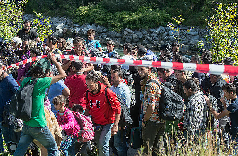 Flüchtlinge an der deutsch-österreichischen Grenze.