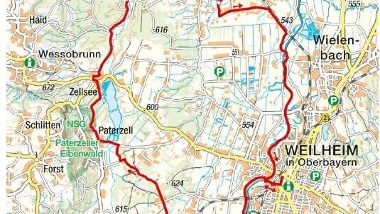 Von Raisting ins Ammertal: Die Tour auf der Karte. Von Raisting ins Ammertal: Die Tour auf der Karte.