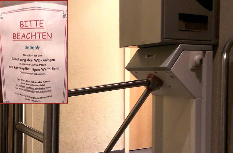 Das Klo ist hier kostenpflichtig: Ein Info-Schild bei der &bdquo;San Francisco Coffee Company&ldquo;