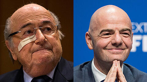 Joseph Blatter (l) bietet seinem Nachfolger Gianni Infantino Hilfe für das Amt als FIFA-Präsident an.