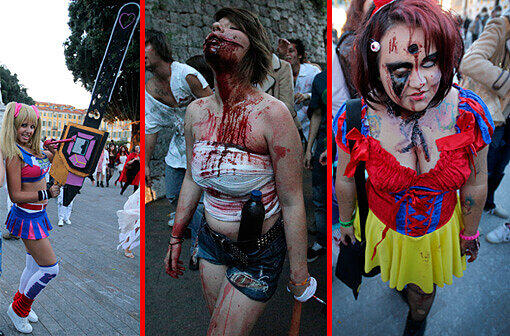 Da kommt einem ja das Fürchten! In Nizza liefen am Freitag lauter Zombies durch die Stadt. Sehen Sie hier die besten Bilder.