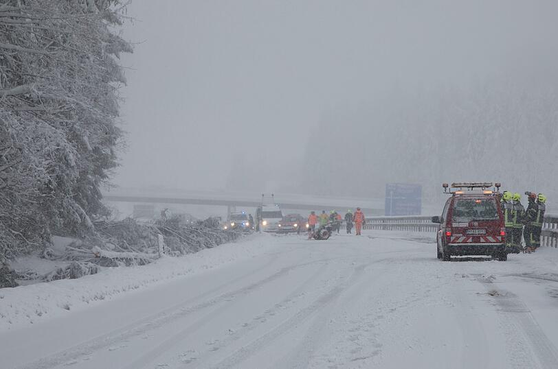 Mehrere Straßen mussten im Landkreis Traunstein gesperrt werden: Gegen Mittag stürzten auch auf der Autobahn A8 zwischen Schweinbach und Bergen mehrere Bäume um. Das THW sperrte die Autobahn.