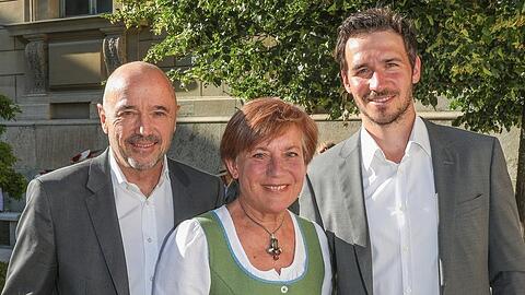 Rosi Mittermaier mit Ehemann Christian Neureuther (li.) und Sohn Felix Neureuther bei einer Veranstaltung im Jahr 2019.