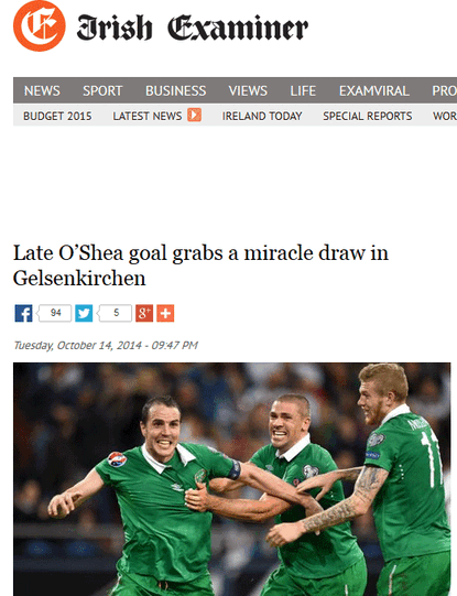 Das späte O'Shea-Tor schenkt Irland ein Wunder-Unentschieden.