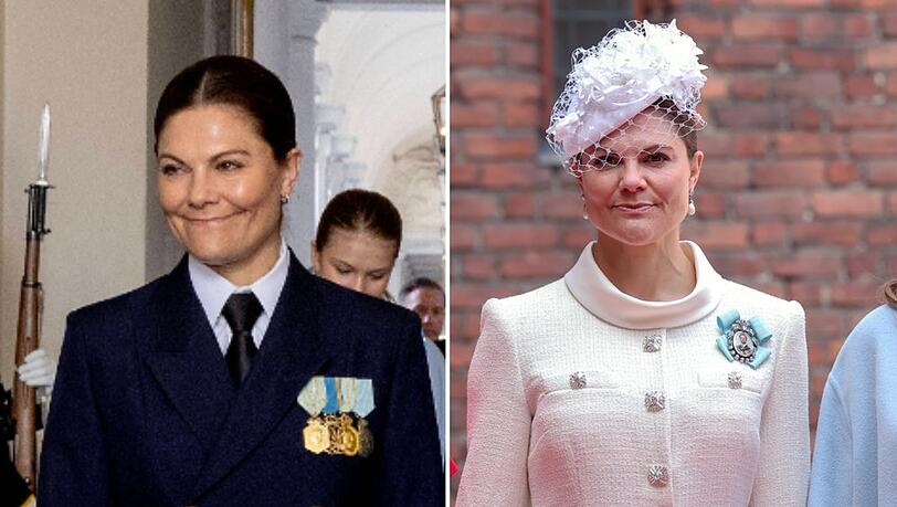 Blitzschneller Outfitwechsel: Vormittags trug Kronprinzessin Victoria eine Milit&auml;runiform, zum Mittagessen dann ein elegantes Kost&uuml;m.